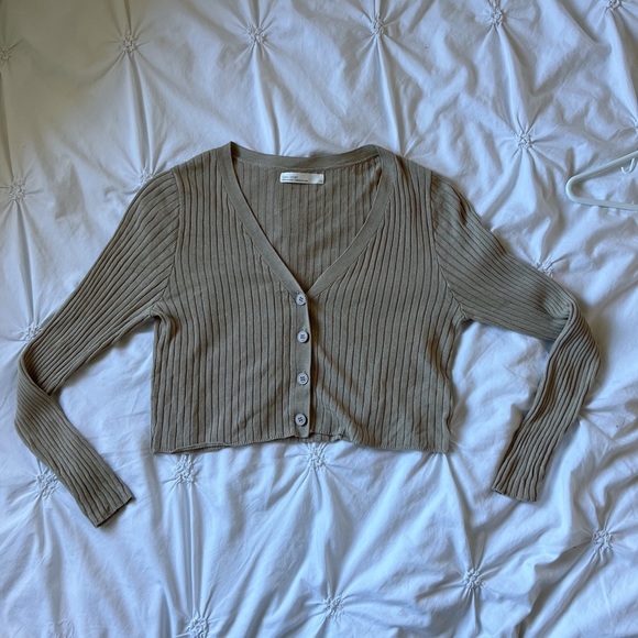 Oak + Fort Tan Ribbed Lighweight Cardigan Size Small - Picture 3 of 4